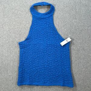 Maeve Anthropologie Textured High Neck Halter Tank Top Women's Large Blue New
